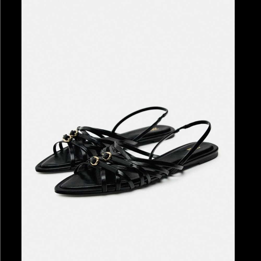 ZARA CROSS STRAP FLAT SANDALS - SIZE 7.5 or 38 - BRAND NEW WITH TAG - Picture 2 of 10